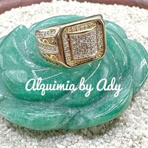 Gold steel chunky maximalist diamond pave style rhinestones cuff ring/